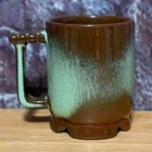 VTG Frankoma Pottery Prairie Gradient Green/Brown Plainsman Footed C1 Mug Cup(A)