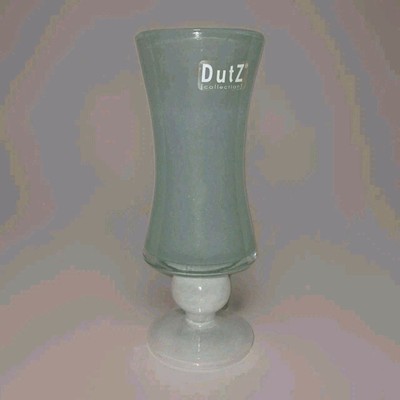 Art Glass Pedestal Vase Dutz Hand Blown Blue Gray White Stem HTF Thick