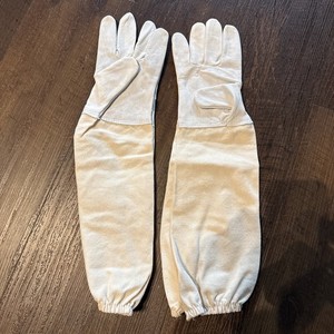 Goatskin Leather Beekeeping Gloves, Canvas Long Sleeves w Elastic Cuff, XL