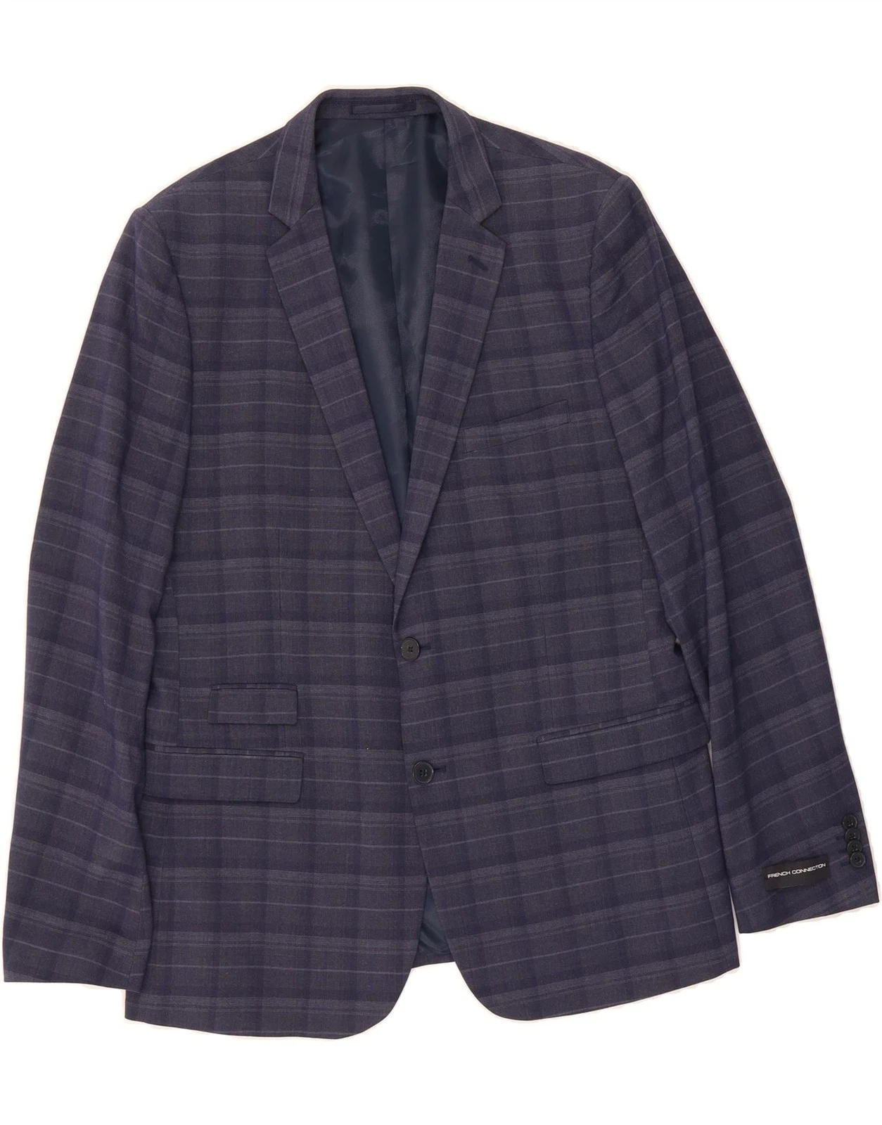 FRENCH CONNECTION Mens 2 Button Blazer Jacket UK 44 2XL Navy Blue Check AB05