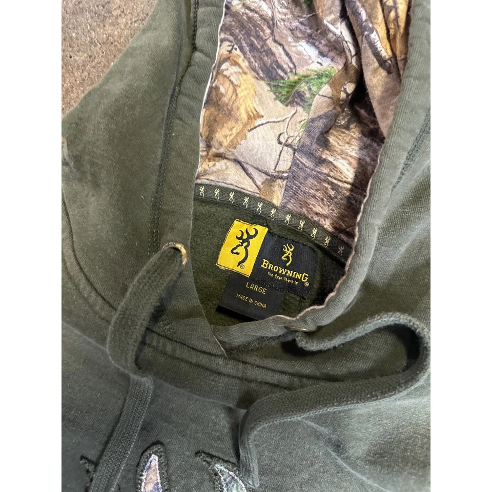 Browning Olive Green Camo Lined Hoodie Buckmark Logo Hunting Mens Large - Image 3 of 3