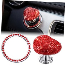 Novabright 2 Pcs Bling Push to Start Button Cover Rhinestone Car Engine Red