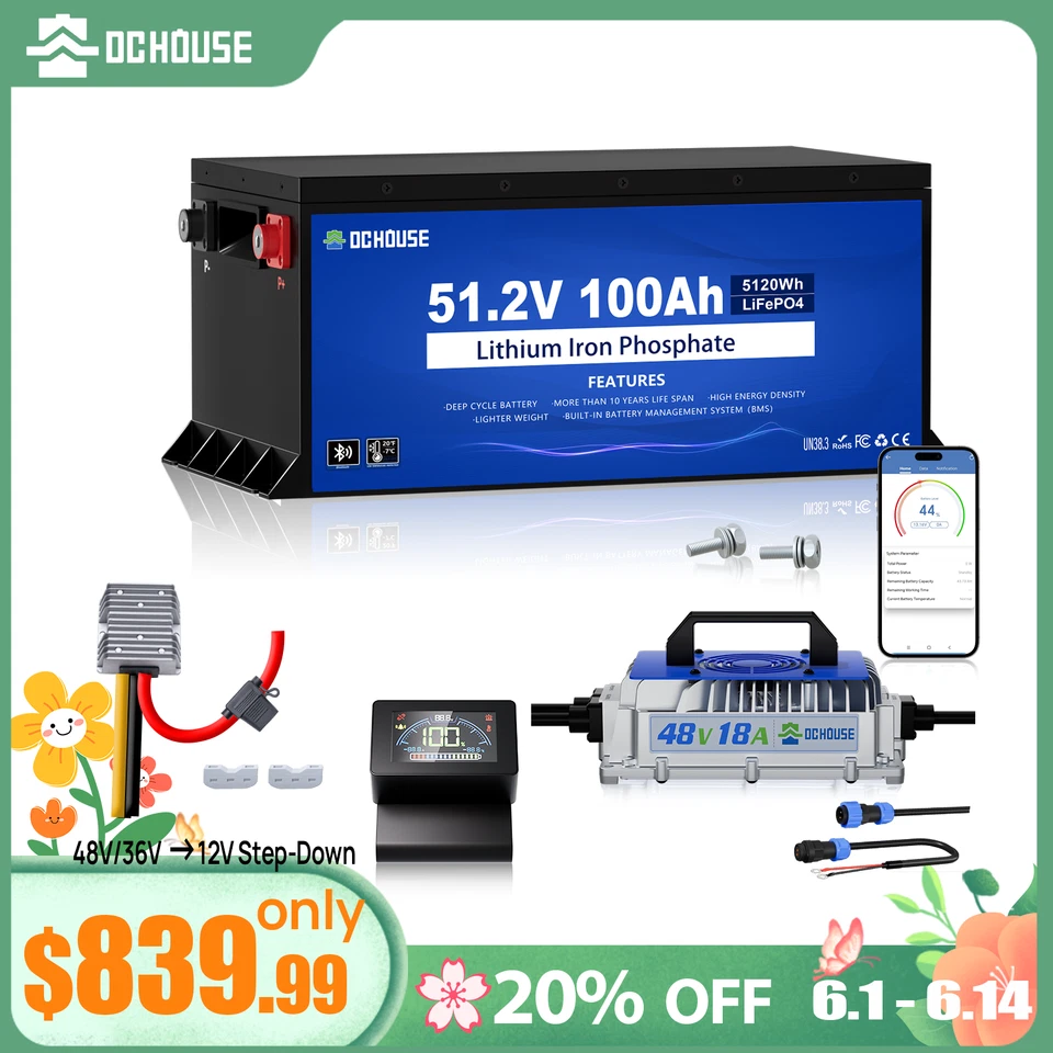DC HOUSE 48V 100AH Golf Cart Lithium LiFePO4 Battery with 18A  Charger Club Car