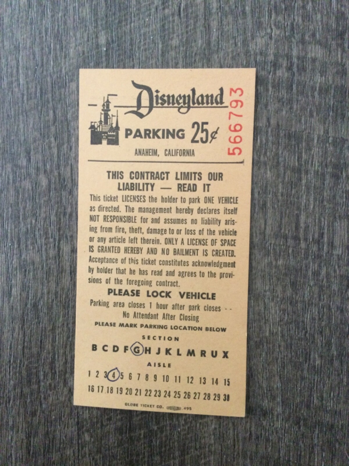 Disney Land Anaheim California Parking Ticket 1960’s 25 Cents eBay