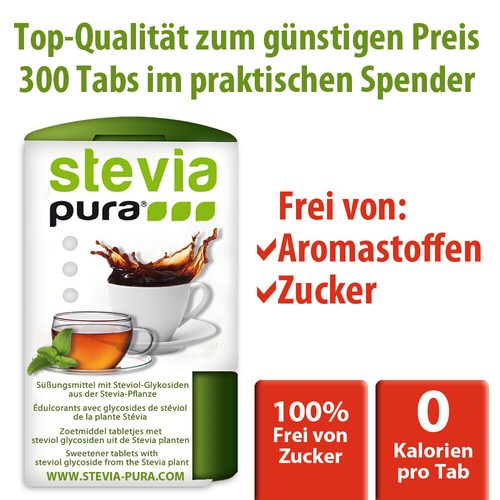 12x300 Premium Stevia Tabs Süßstofftabletten - zuckerfrei - im Spender - Bild 2 von 8