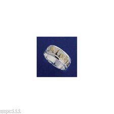 8MM SILVER 925 HAWAIIAN RING ALOHA RAISED LETTER SCROLL PLUMERIA YELLOW 2 TONE