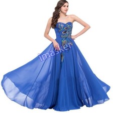 Peacock Long Evening Prom Bridesmaid Dress Formal Ball Gowns Womens Wedding New