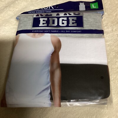 Retro Edge Mens Ribbed Tank Pack Of 3 Gray, White, Black New Factory Sealed Sz L