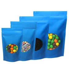 Many Size Blue Stand Up Polyethylene Mylar Resealable Bags w/ Clear Window
