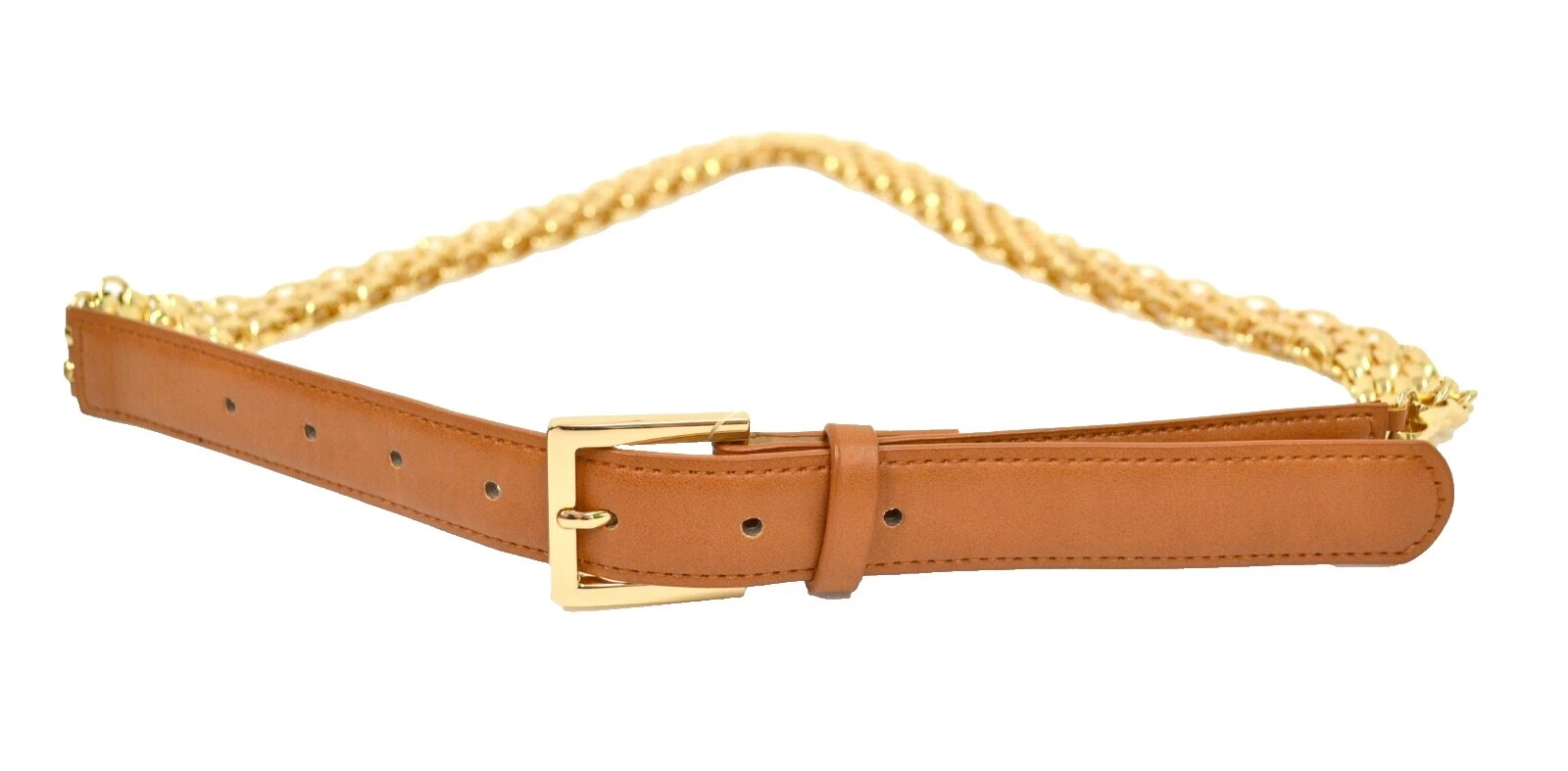 Cinturones de cadena de cuero marrón para mujer