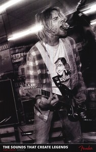 Fender Poster Kurt Cobain Of Nirvana Jaguar Guitar Nevermind On