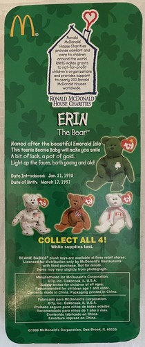 Ty Beanie Babies Britannia Glory Erin Maple The Bear McDonalds Set of 4 1999 - Picture 8 of 10