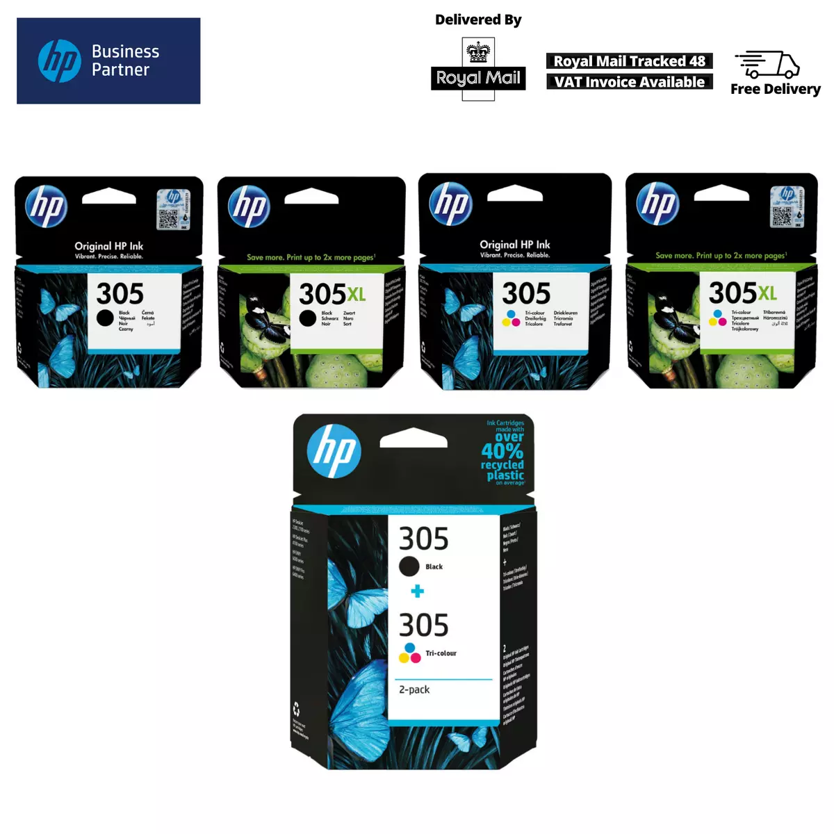 HP305 / 305XL Ink Cartridges, DeskJet 2710 DeskJet 2720, Envy 6000 Envy  6400 Lot