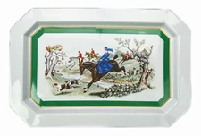 Porcelain Platter Fox Hunt Dogs Equestrian Horse Victorian Vanity Tray