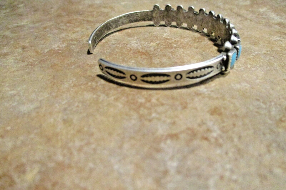 FINE Vintage Navajo Sterling Silver TWELVE SQUARE TURQUOISE Row