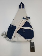 Small Sling Crossbody Backpack Multipurpose Casual Daypack blue and cream