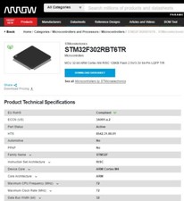 QTY:160 PCS (1 tray), STM32 STM32F302RBT6 MCU PURCHASED FROM ARROW 07/2019 