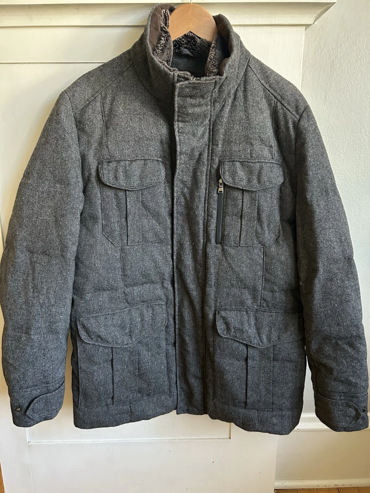 Michael Kors piumino misto lana grigio tweed parka cappotto uomo medio