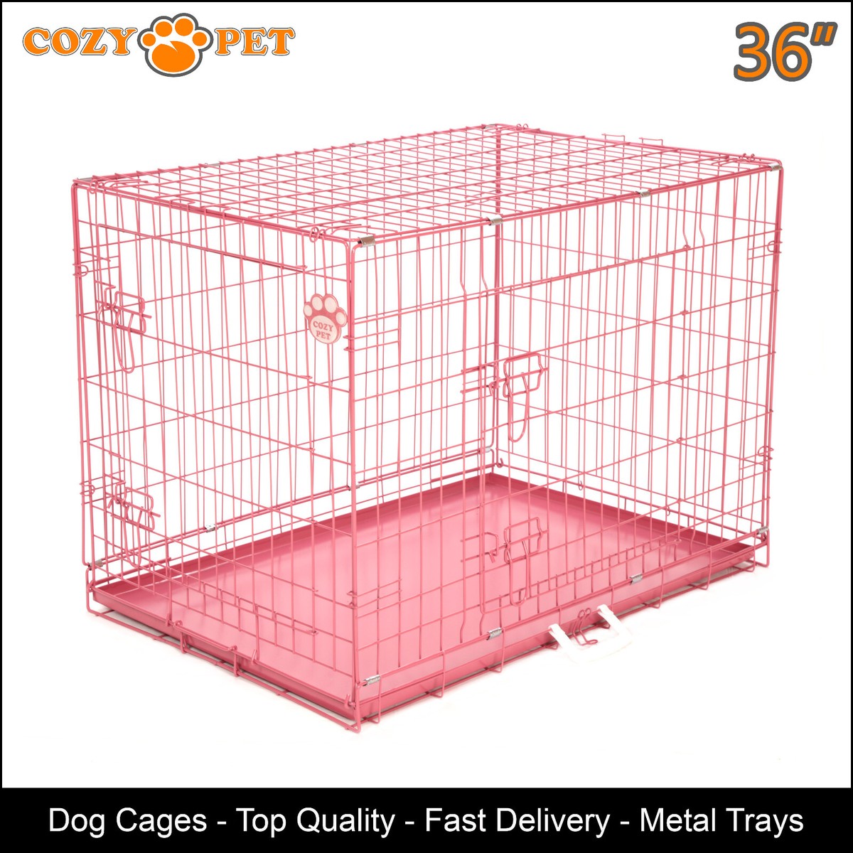 Dog Cage 36 in Pink Puppy Crate Cozy Pet Dog Crates Folding Metal