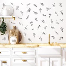 Small Black Flowers Peel and Stick Wall Decals - Set of 88 Flower Wall Sticke...