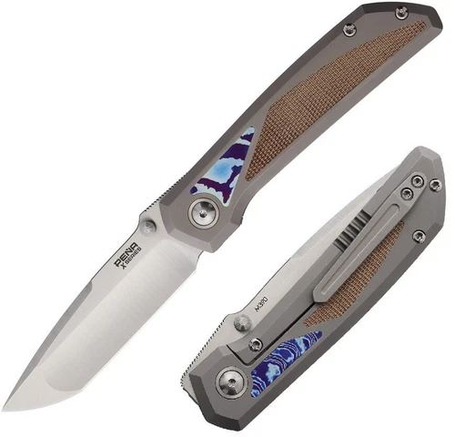 Pena Knives Folding Knife 3.25" M390 Steel Blade Titanium/Micarta/Mokuti Handle