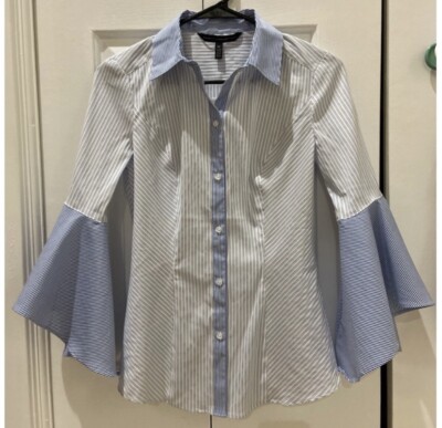 NEVER WORN White House Black Market Button-Down Blouse Long Bell Sleeve, 00