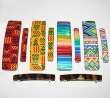 Delsol Barrette Hair Clip Long Thin Rectangle Southwest Print New Made in France