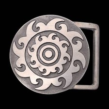 1970s Hippie Art Pewter Spiral Swirl Vintage Belt Buckle