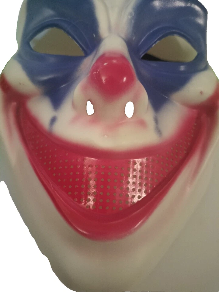 Scary Clown Mask White Plastic with Red Nose and Green Hair - Image 2 of 4