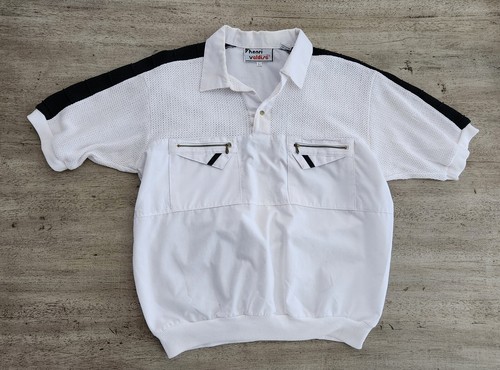 Vintage 80s Pullover Collar Shirt Sz L Tennis Fashion Baggy Crop Mesh Unique Zip