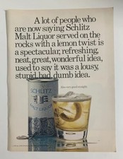 1970 Schiltz Malt Liquor Beer Can Print Ad Original Vintage Lemon Twist On Rocks