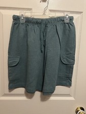 CATALINA LADIES GREEN KNIT ELASTIC WAIST SHORTS SIZE LARGE VINTAGE