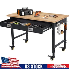 48"x24" Workbench Heavy-Duty Adjustable Worktable 2000LBS w/Power Outlet ,Wheels