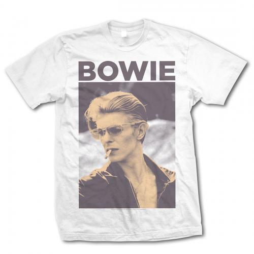David Bowie T Shirt Smoking Official White Mens Tee NEW Classic Rock Ziggy - Zdjęcie 1 z 1