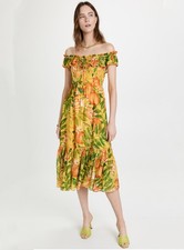 Farm Rio Off-the-shoulder floral-print georgette midi dress Size XS