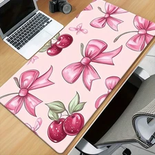 40*90cm1pc XXL HD Printed Desk Mat - Cherry & Bow Design on Pink Background, Mul