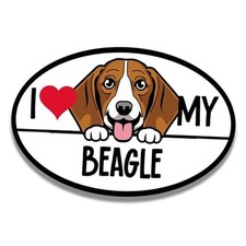 I Love My Beagle Dog Breed Car Magnet Decal, 4x6 inches, Small Oval- Beagle