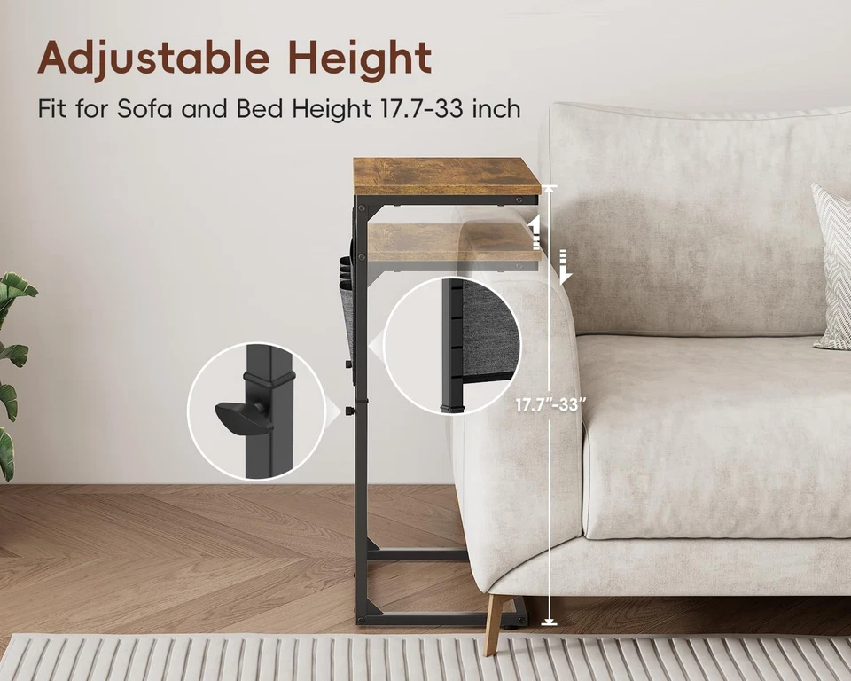 C Shaped End Table with Charging Station, 33" Tall Side Table for Couch, Sofa... - Image 4 of 4