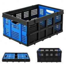 Heavy Duty Collapsible Milk Crate - 55L Foldable Storage Bin with Handles, Stack