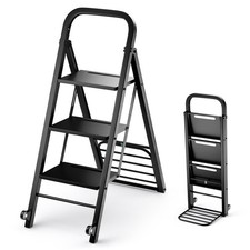 2 in 1 Folding Step Ladder and Trolley Black 1.5mm Thick Steel Plate