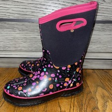 Bogs Classic Cattail Pink Dot Neoprene Top Rainboots Youth Girl SZ 4 Insulated