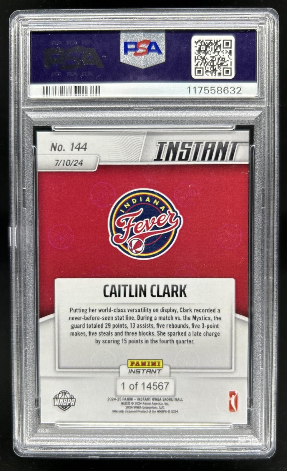 2024-25 Panini Instant WNBA Caitlin Clark RC Rookie #144 Fever PSA 10 GEM MINT view 2