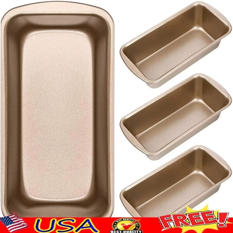 Non-Stick Bread Loaf Pan Set of 4 Carbon Steel Baking Molds Easy Release New