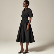 NWT J.Crew Elena Shirt-Dress Midi in Black Solid Cotton Shirtdress 10