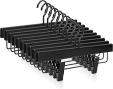 Deluxe Black Wooden Pants Hangers with Clips and 360° Swivel Hook, 20 Pack
