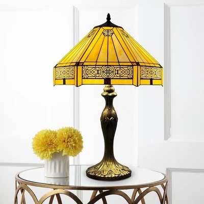 HOME SUPPLIES Real Stained Glass Handcrafted Large Tiffany Style Table Lamp 16" Wide