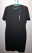 Elie Tahari Tarina Black Sheath Dress Midi Length Short Sleeve Size 14 NWT