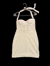 White Lace Insert Backless Halter Bodycon Dress 