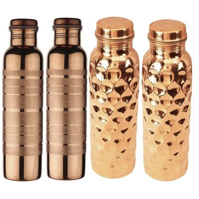 Copper Water Bottle 34oz 100% Pure Handmade Lot of 4 Leak Proof Ayurvedic Design