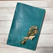 Italian leather Mayan A5 notebook cover turquoise blue